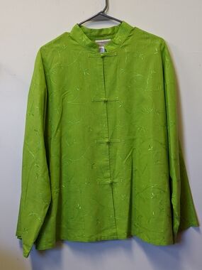 Coldwater Creek Women's Embroidered Mandarin Blouse - Size 2X- Lime Green - Used